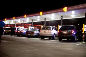 A row of car stalls.