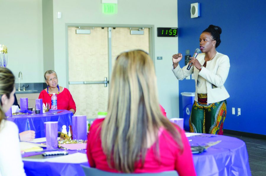 Sade Burrell gives women words of encouragement and mental wealth. Photo Credit: San Diego Mesa College Office of Communications