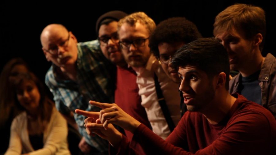 (left to right) -Laura Gracie, David Janisch, Carlos Silva, Shane Mayer, Nate Ferguson, Dillon Thomas, and Kaivan Mohsenzadeh in You Will Be Found