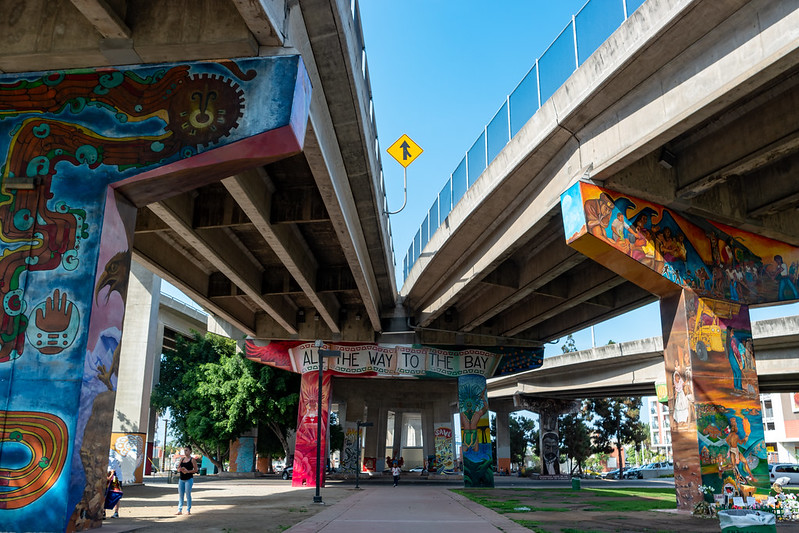 Murals decorate the overpass of the Coronado Bridge, creating the unique landscape that is Chicano Park