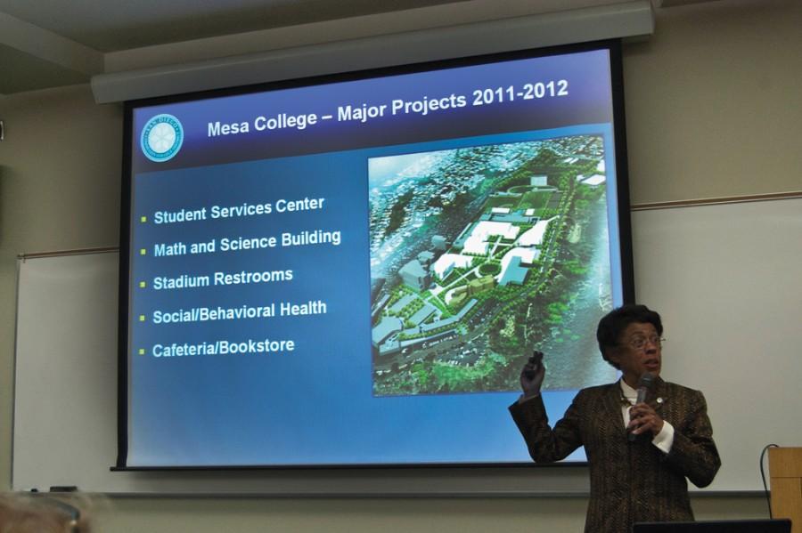 Chancellor Constance Carroll giving a presentation on the current projects that the San Diego Community College District are under construction on Sept. 12