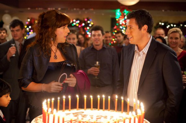 Adam Sandler - seen her next to a surprise birthday party cake - plays twins Jack and Jill Sadelstein in the newest Sandler film "Jack and Jill." Photo courtesy of Google Images.