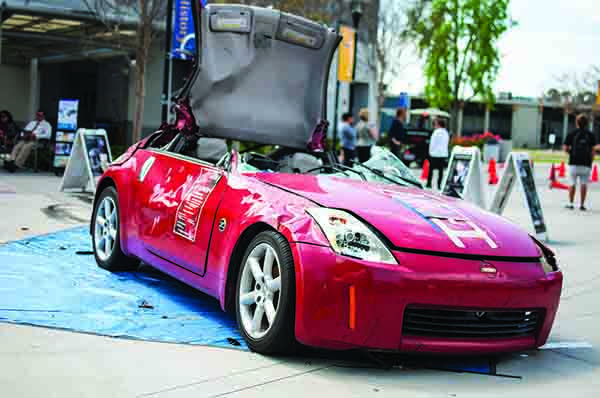 A wrecked car was one of many displays at the event.