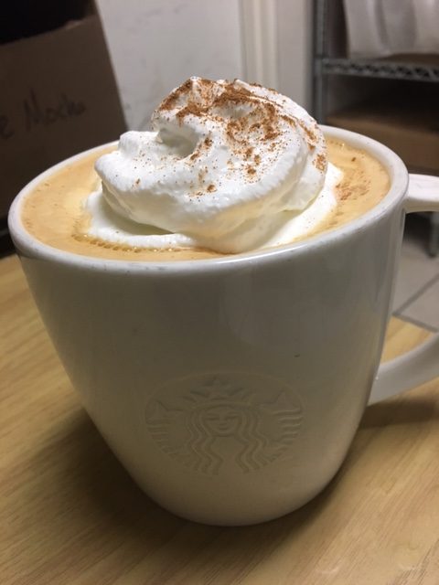 The featured Pumpkin Spice Latte from Starbucks.