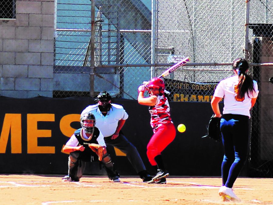 Sarah Crawford (5) pitching vs College of the Desert on 4/5 at Mesa college.
