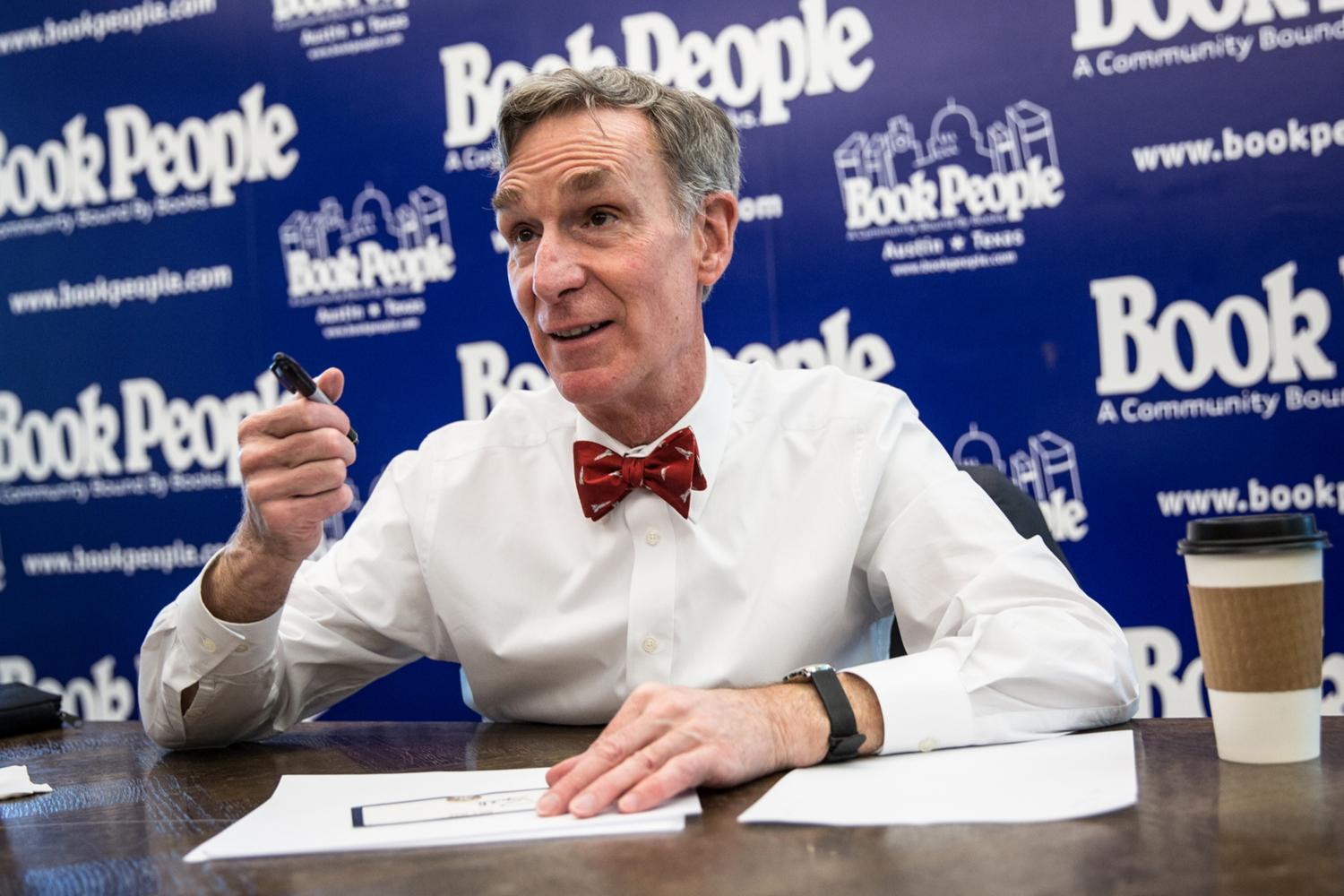 Bill Nye, science educator and TV personality, signs autographs at Book People on March 12, 2017. (Tamir Kalifa/Austin American-Statesman/TNS)