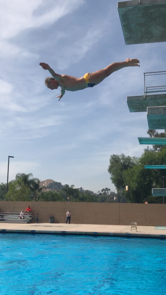 San Diego Mesa's Mike McKinney mid dive