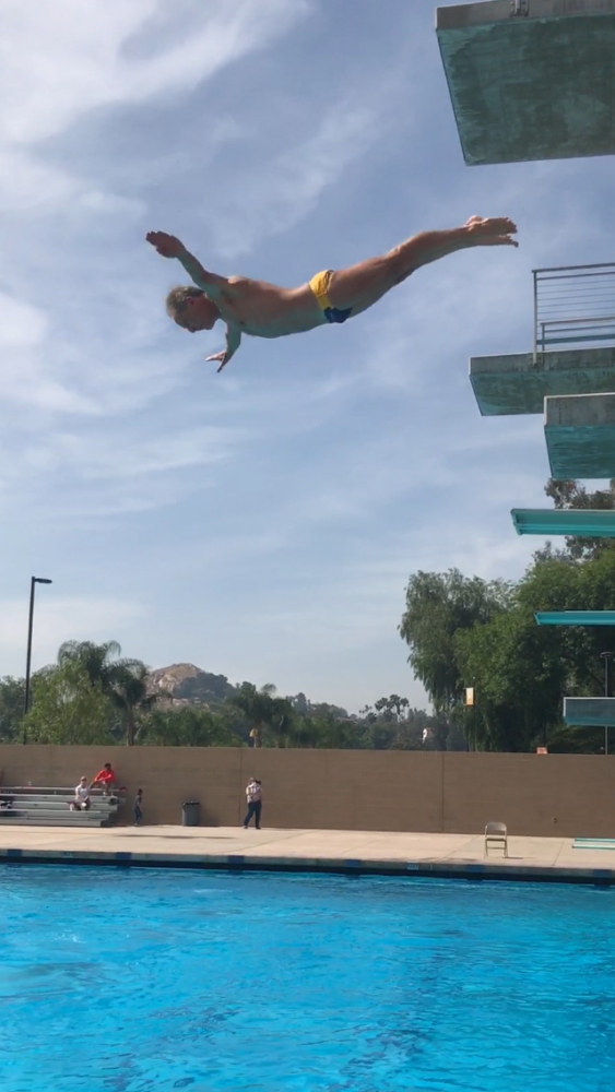 San Diego Mesas Mike McKinney mid dive 