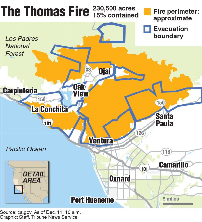Locator map of the Thomas Fire boundary in Ventura, CA.