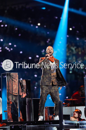 Justin Timberlake performing at Super Bowl LII. 