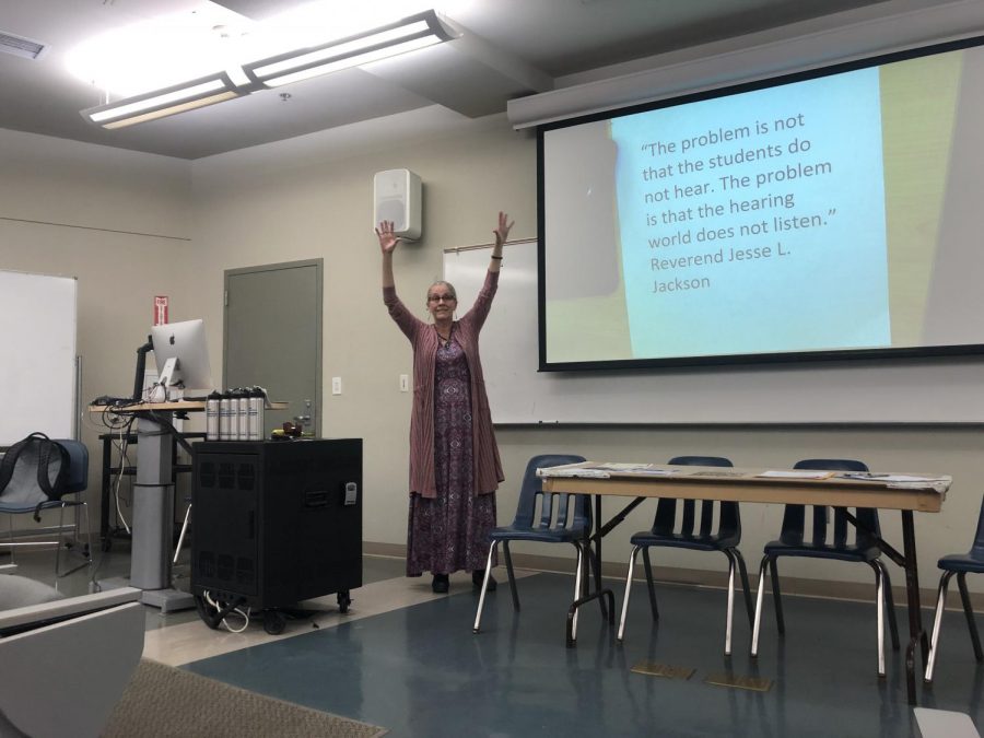 Professor Styles welcoming students to Mesas event, Celebration:Deaf Social Activism.
Photo Credit: Guadalupe Santillo Salinas