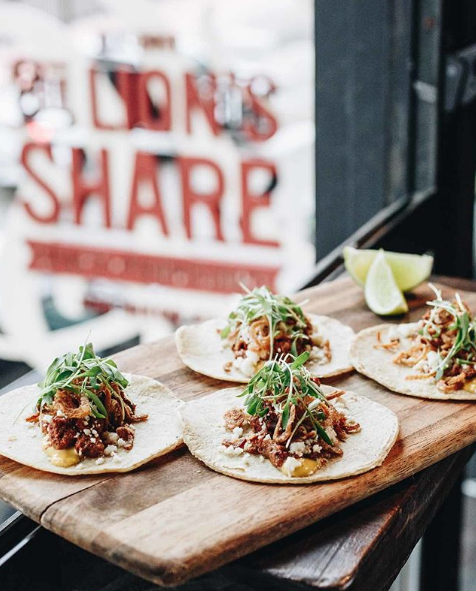 Camel ribeye marinated with fermented fresno chiles, poblano aioli, queso fresco, crispy shallots, and cilantro, all wrapped up in a warm corn tortilla.
