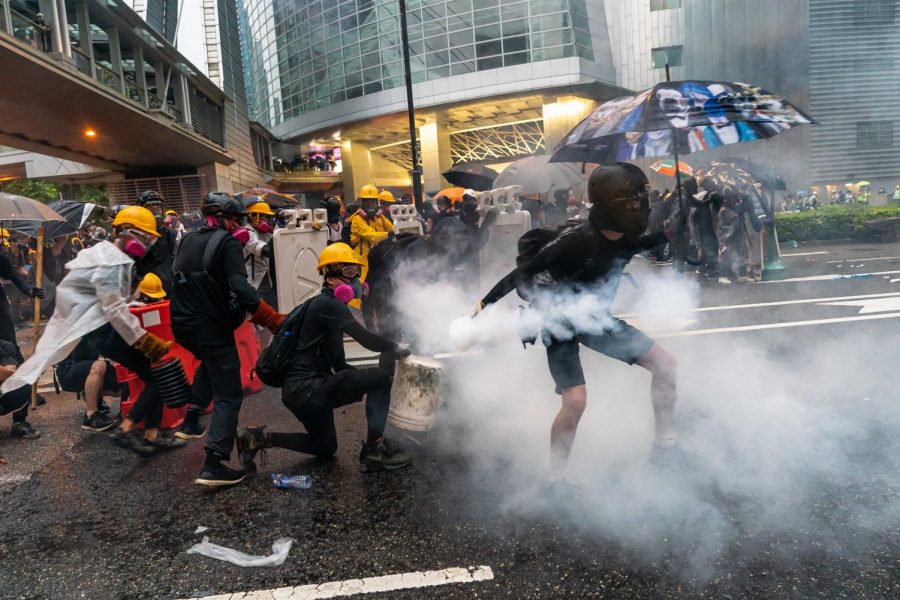 Protesters clash with police after a rally in Tsuen Wan on August 25, 2019 in Hong Kong, China. (Billy H.C. Kwok/Getty Images/TNS)