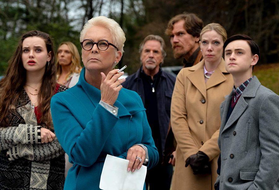 Jamie Lee Curtis, Toni Collette, Riki Lindhome, Don Johnson, Michael Shannon, Jaeden Martell, and Katherine Langford in Knives Out (Lionsgate/TNS)