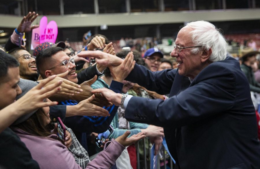 Bernie Sanders greets supporters.