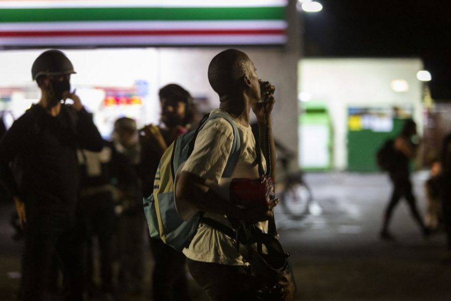 Demonstrators in Portland, OR protesting police brutality. 