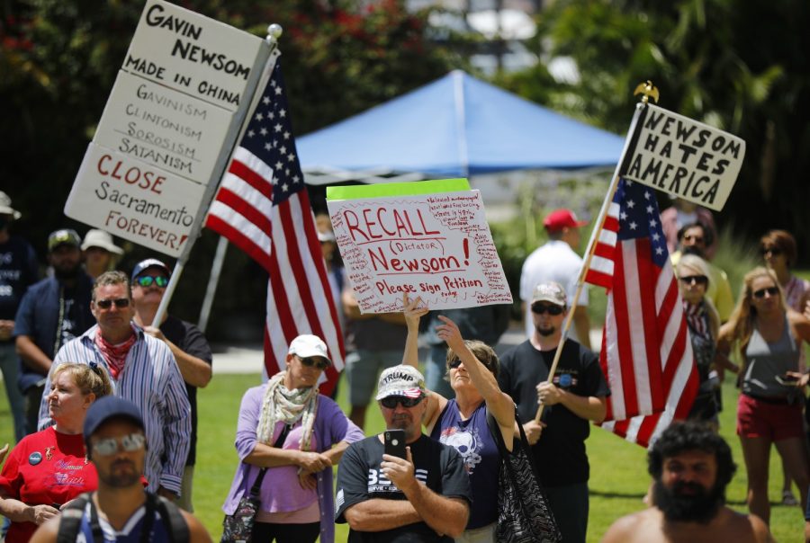 San Diegans in support of recalling Gov. Newsom say he hates America. (Credit: K.C. Alfred)