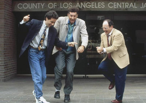 From left to right: Jerry Seinfeld, Cosmo Kramer (Michael Richards), and George Costanza (Jason Alexander) on NBCs Seinfeld.