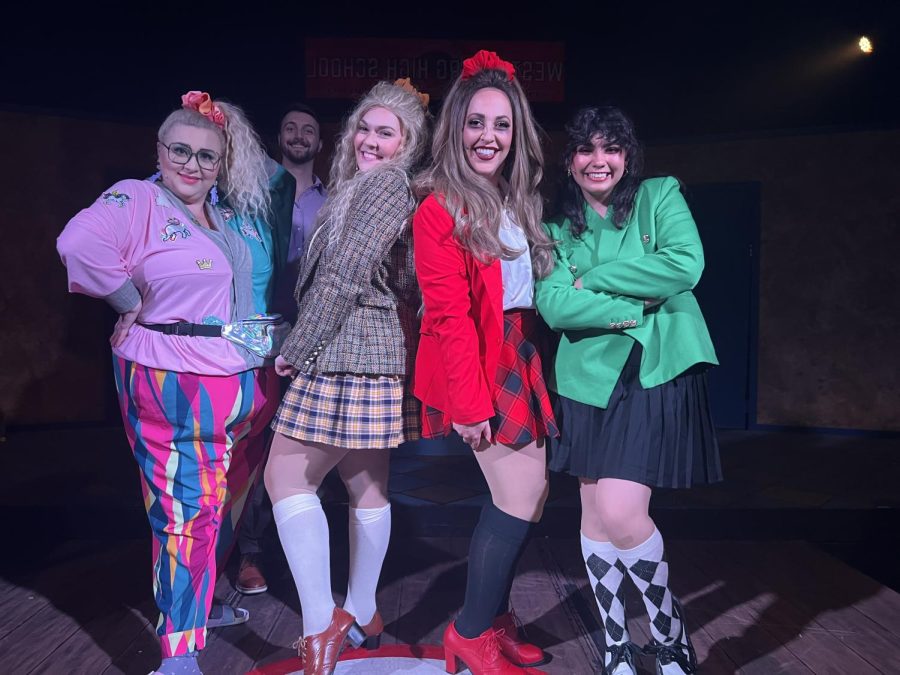 OB Playhouses Heathers: The Musical characters (from left to right): Martha Dunnstock, Heather M., Heather C., and Heather D.