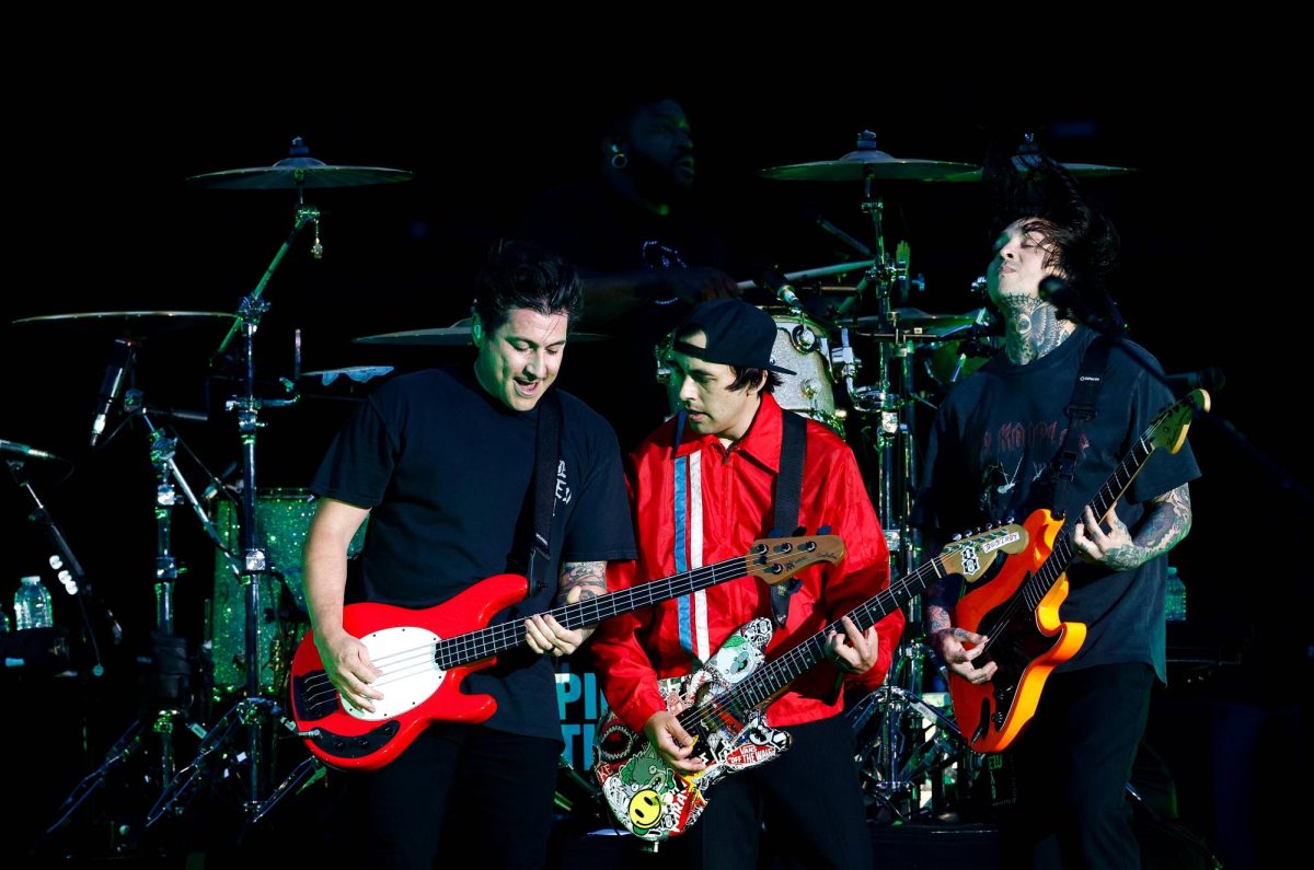 Jaime Preciado, Lionel Robinson, Vic Fuentes, and Tony Perry of Pierce the Veil, performed at Petco Park on June 30, 2024, as the opening act for blink-182. Pierce wil headline its own show at the stadium in September. (Meg McLaughlin / The San Diego Union-Tribune)